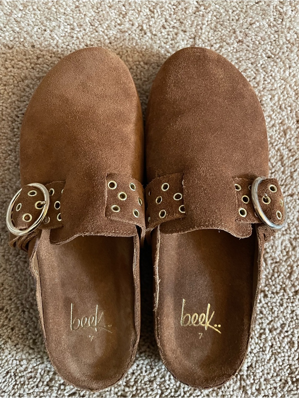 beek NWT Brown Suede Slide Clogs with Buckle Detail